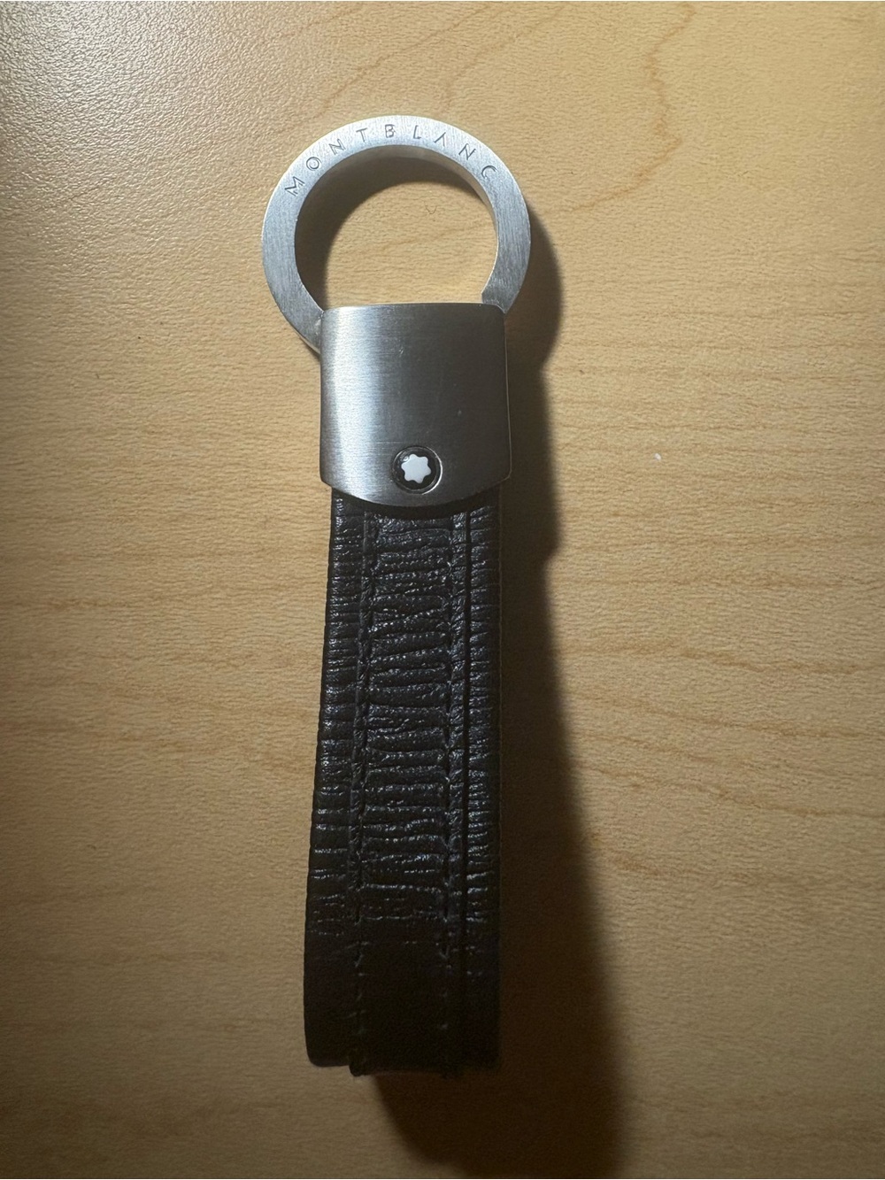 Montblanc Black Leather and Silver Tone Key Fob